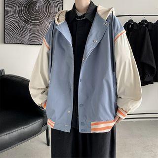 Chinese Character Print Hooded Bomber Jacket