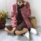 Plain Loose-fit V-neck Cardigan