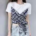 Floral Print Panel Short-sleeve Crop Top