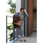 Round-neck Checked Long Dress With Sash