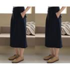 [dearest] Slit-back Long Skirt With Belt (navy Blue)