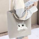 Cat Print Canvas Tote Bag Kitty Head - Gray - One Size