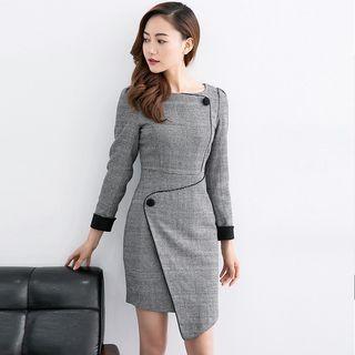 Long-sleeve Asymmetric Sheath Dress