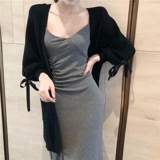 Spaghetti Strap Slit-front Midi A-line Dress