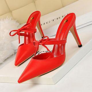 Bow Accent Pointed Toe High Heel Sandals