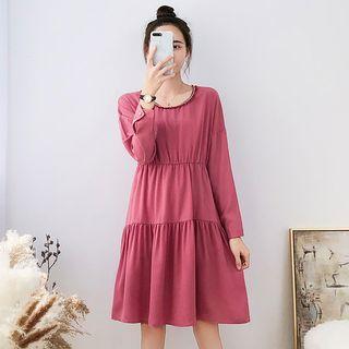 Long-sleeve Embroidered Trim A-line Dress