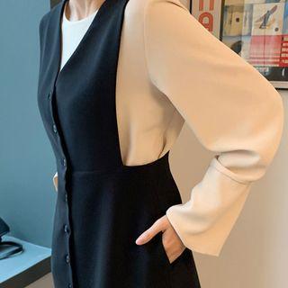 Buttoned Maxi Pinafore Dress Black - One Size