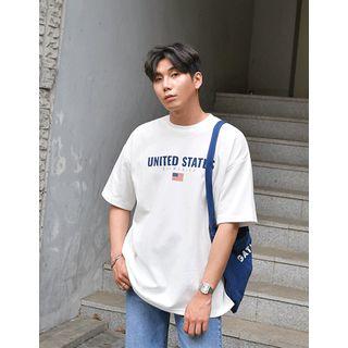 Usa Letter Print Cotton T-shirt