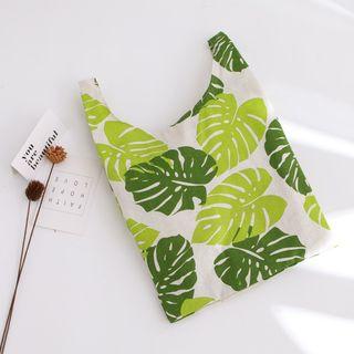 Leaf Print Shopper Bag Green Leaves - White - One Size