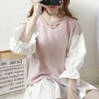 V-neck Color Block 3/4-sleeve T-shirt / High Waist Skort