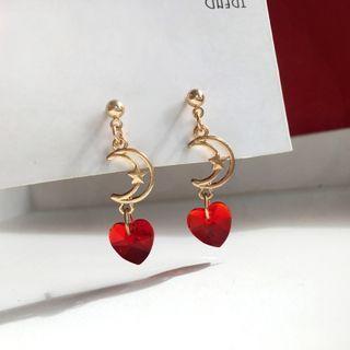 Alloy Heart & Moon Dangle Earring 1 Pair - Earring - One Size