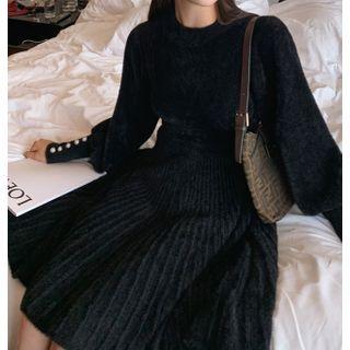 Lantern-sleeve Mini A-line Sweater Dress