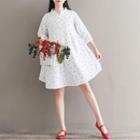 3/4-sleeve Dandelion Print A-line Mini Dress