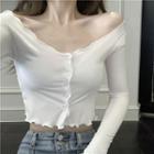 V-neck Lettuce Edge Button-up Crop Top