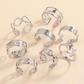 Set Of 10: Alloy Open Ring (various Designs) Set Of 10 - Silver - One Size