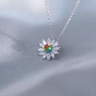 925 Sterling Silver Faux Crystal Flower Pendant Necklace