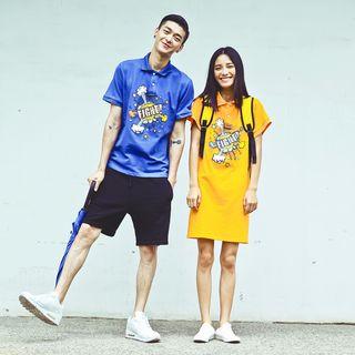 Couple Matching Printed Short-sleeve Polo Shirt / Printed Short-sleeve Polo Shirt Dress