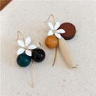 Non-matching Flower Wood & Bead Dangle Earring As Shown In Figure - One Size
