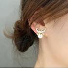 Rhinestone Bow Faux Pearl Earring 1 Pair - One Size