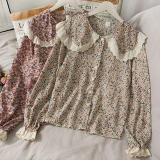 Lace-trim Button-up Loose Top