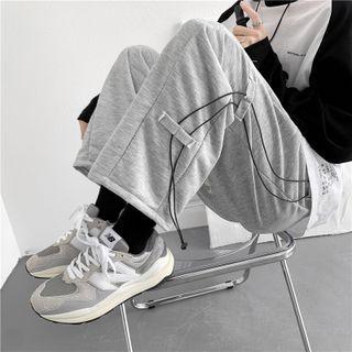 Plain Side Drawstring Straight Cut Pants
