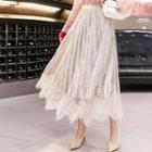 Lace-overlay Midi A-line Skirt