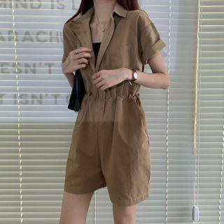 Short-sleeve Shirt Playsuit Coffee - One Size