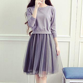 Set: 3/4 Sleeve Pullover + Chiffon Tank Dress