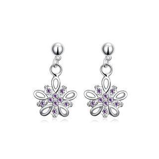 Fashion Flower Earrings With Purple Austrian Element Crystal Silver - One Size