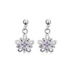 Fashion Flower Earrings With Purple Austrian Element Crystal Silver - One Size