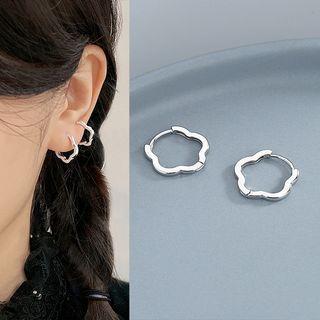Flower Alloy Hoop Earring 1 Pc - Silver - One Size