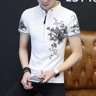 Half Zip Print Short-sleeve T-shirt