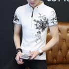 Half Zip Print Short-sleeve T-shirt