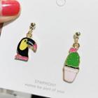 Non-matching Glaze Bird & Cactus Dangle Earring 1 Pair - As Shown In Figure - One Size
