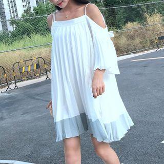 Cold Shoulder Pleated A-line Dress