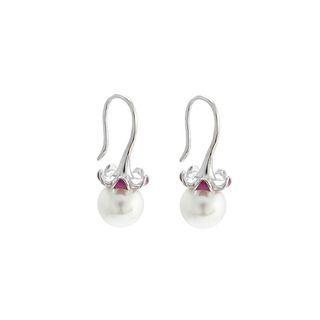 Sterling Silver Simple Elegant Geometric Freshwater Pearl Earrings Silver - One Size