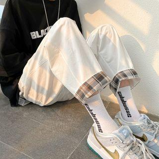 Plaid Cuffs Cropped Straight Leg Pants