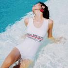 Set: Lettering Swimsuit + Elbow-sleeve Cover-up