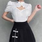 Puff-sleeve Ruffle Cutout Blouse