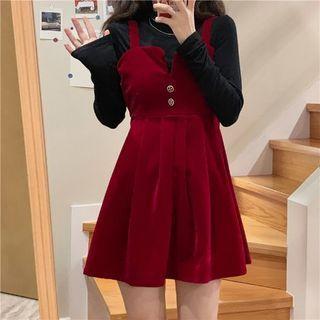 Long-sleeve T-shirt / A-line Velvet Mini Dress