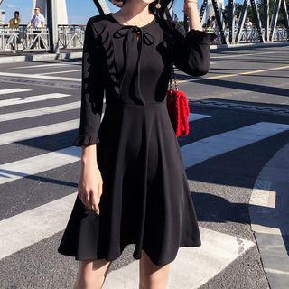 Plain 3/4-sleeve Midi A-line Dress
