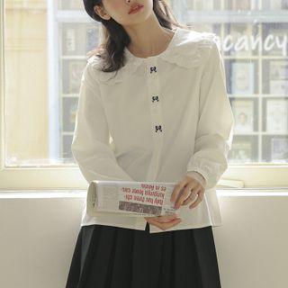 Bow Embroidered Lace Trim Shirt