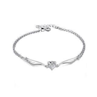 Elegant Romantic Heart-shaped Angel Wings Cubic Zirconia Anklet Silver - One Size