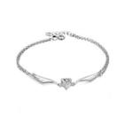 Elegant Romantic Heart-shaped Angel Wings Cubic Zirconia Anklet Silver - One Size