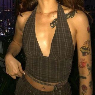Halter-neck Plaid Camisole Top