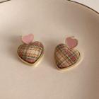 Plaid Heart Fabric Alloy Earring 1 Pair - Brown - One Size