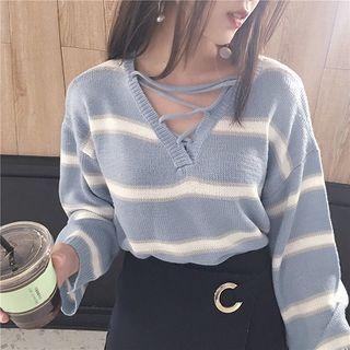 Front-tie Striped Knit Top