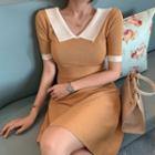 Collared Short-sleeve Knit A-line Dress