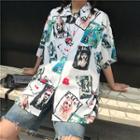 Printed Loose-fit Short-sleeve Shirt As Shown In Figure - One Size