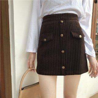 Single-breasted Corduroy Pencil Skirt